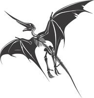 AI generated Silhouette Dinosaur Pterodactyl skeleton black color only vector