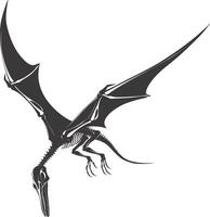 AI generated Silhouette Dinosaur Pterodactyl skeleton black color only vector