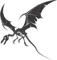 AI generated Silhouette Dinosaur Pterodactyl skeleton black color only vector