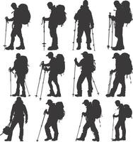 AI generated Silhouette hiking man activities black color only full body vector