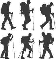 AI generated Silhouette hiking man activities black color only full body vector