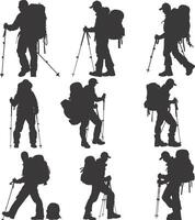 AI generated Silhouette hiking man activities black color only full body vector