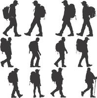 AI generated Silhouette hiking man activities black color only full body vector