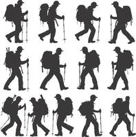 AI generated Silhouette hiking man activities black color only full body vector