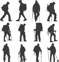 AI generated Silhouette hiking man activities black color only full body vector