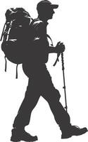 AI generated Silhouette hiking man black color only full body vector