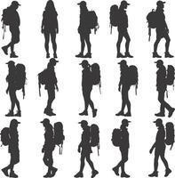 AI generated Silhouette hiking woman activities black color only vector