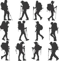 AI generated Silhouette hiking woman activities black color only vector