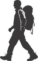 AI generated Silhouette hiking man black color only full body vector