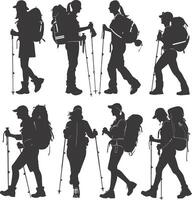 AI generated Silhouette hiking woman activities black color only vector