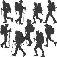 AI generated Silhouette hiking woman activities black color only vector