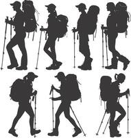 AI generated Silhouette hiking woman activities black color only vector