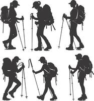 AI generated Silhouette hiking woman activities black color only vector