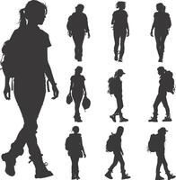 AI generated Silhouette hiking woman black color only full body vector