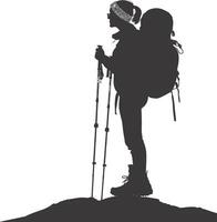 AI generated Silhouette hiking woman black color only full body vector