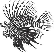 AI generated Silhouette lionfish black color only full body vector