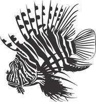 AI generated Silhouette lionfish black color only full body vector