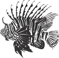 AI generated Silhouette lionfish black color only full body vector