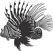 AI generated Silhouette lionfish black color only full body vector