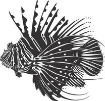 AI generated Silhouette lionfish black color only full body vector