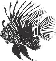 AI generated Silhouette lionfish black color only full body vector