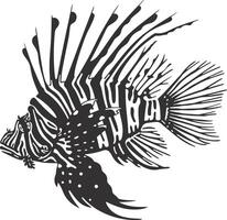 AI generated Silhouette lionfish black color only full body vector