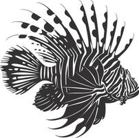 AI generated Silhouette lionfish black color only full body vector