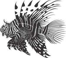 AI generated Silhouette lionfish black color only full body vector