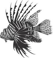 AI generated Silhouette lionfish black color only full body vector