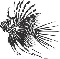 AI generated Silhouette lionfish black color only full body vector