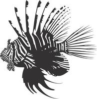 AI generated Silhouette lionfish black color only full body vector