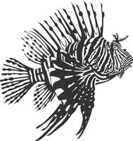 AI generated Silhouette lionfish black color only full body vector