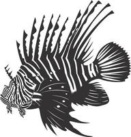 AI generated Silhouette lionfish black color only full body vector