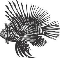 AI generated Silhouette lionfish black color only full body vector