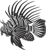 AI generated Silhouette lionfish black color only full body vector