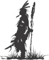 AI generated Silhouette native american man black color only full vector