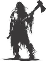 AI generated Silhouette native american man holding stone ax black color only vector