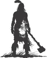 AI generated Silhouette native american man holding stone ax black color only vector