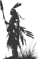 AI generated Silhouette native american man black color only full vector