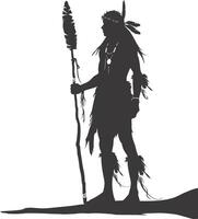 AI generated Silhouette native american man holding weapon black color only vector