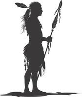 AI generated Silhouette native american man holding weapon black color only vector