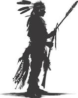 AI generated Silhouette native american man holding weapon black color only vector