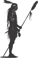 AI generated Silhouette native american man holding weapon black color only vector