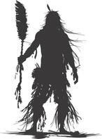 AI generated Silhouette native american man holding weapon black color only vector