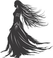 AI generated Silhouette native american woman black color only full body vector