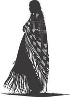 AI generated Silhouette native american woman black color only full body vector