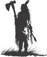 AI generated Silhouette native american woman holding stone ax black color only full body vector