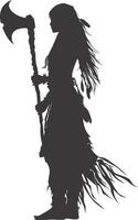 AI generated Silhouette native american woman holding stone ax black color only full body vector