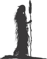 AI generated Silhouette native american woman holding stone weapon black color only full body vector