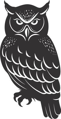 AI generated Silhouette owl animal black color only full body